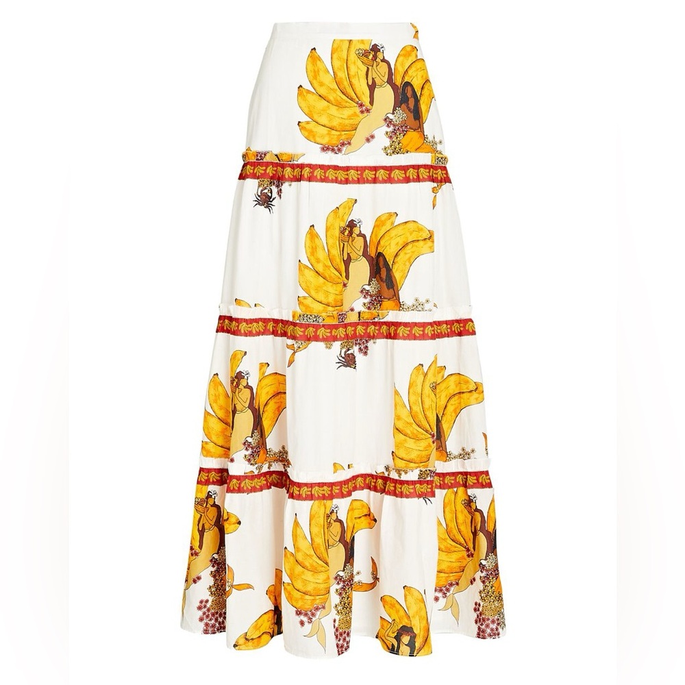 Farm Rio✨Mermaid Bananas Tiered Maxi Skirt- Yellow